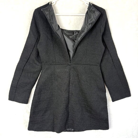 Sunfere Camilla Square Neck Tweed Pearl Trim Mini Dress Womens M Black NEW - Picture 3 of 12